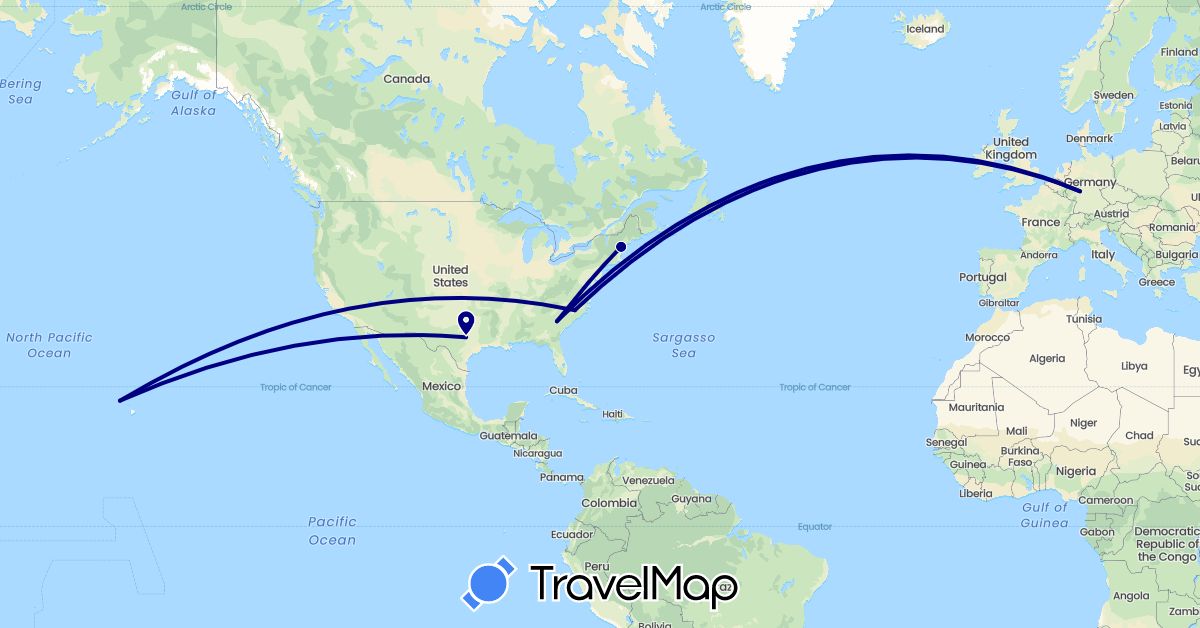 TravelMap itinerary: driving in Germany, United States (Europe, North America)